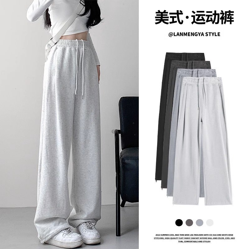 Grey Sports Pants Women'S Loose Straight Leg Wide Leg Pants Small Sweatpants American Style - Image 2